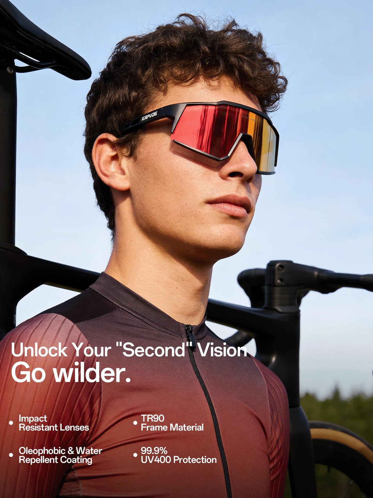 KAPVOE Polarized Cycling Glasses with 4 Interchangeable Lenses TR90 Sports Sunglasses Women Men Running MTB Bike Bicycle Accessories 01 Red Black