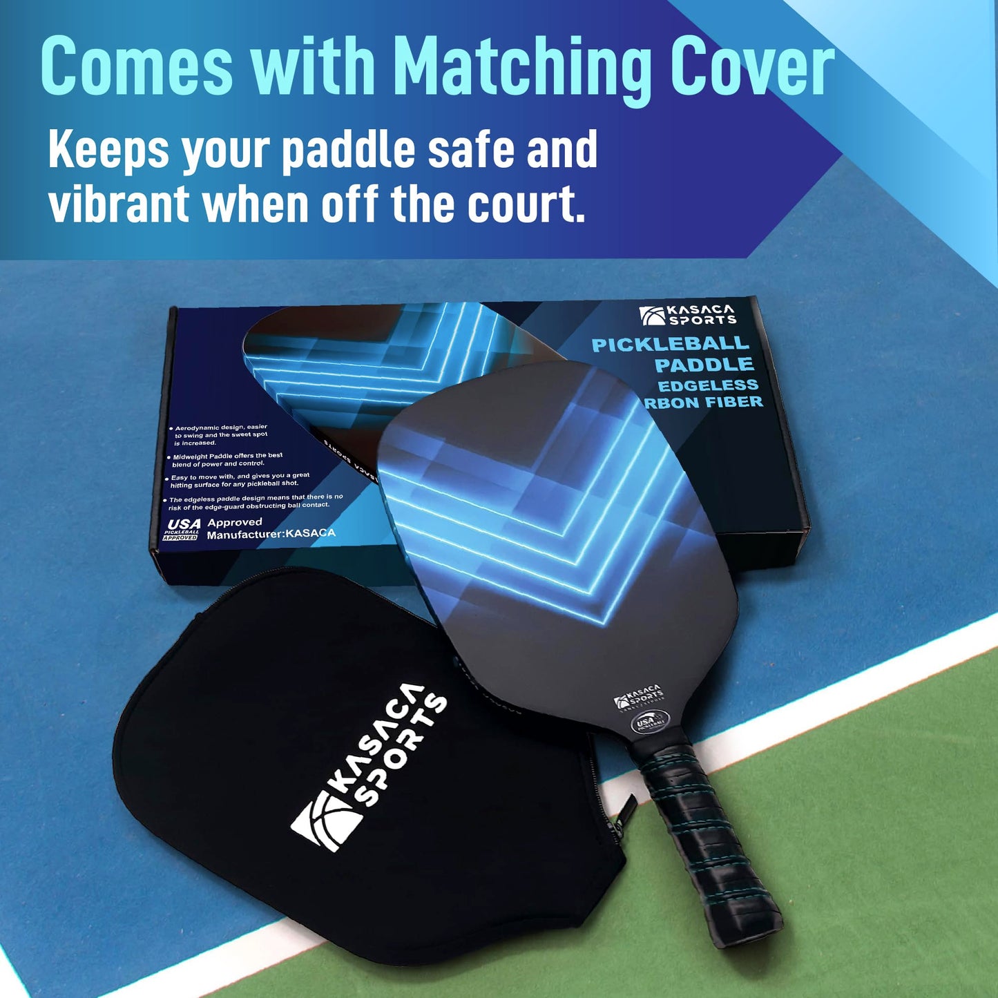 Kasaca Sport Edgeless Pickleball Paddles USAPA T700 Carbon Fiber Pickleball Paddle with Pickle Ball Paddle Cover Pickle Ball Raquette Pickle Ball Racket Pickleball Racket Lightweight Single Paddle