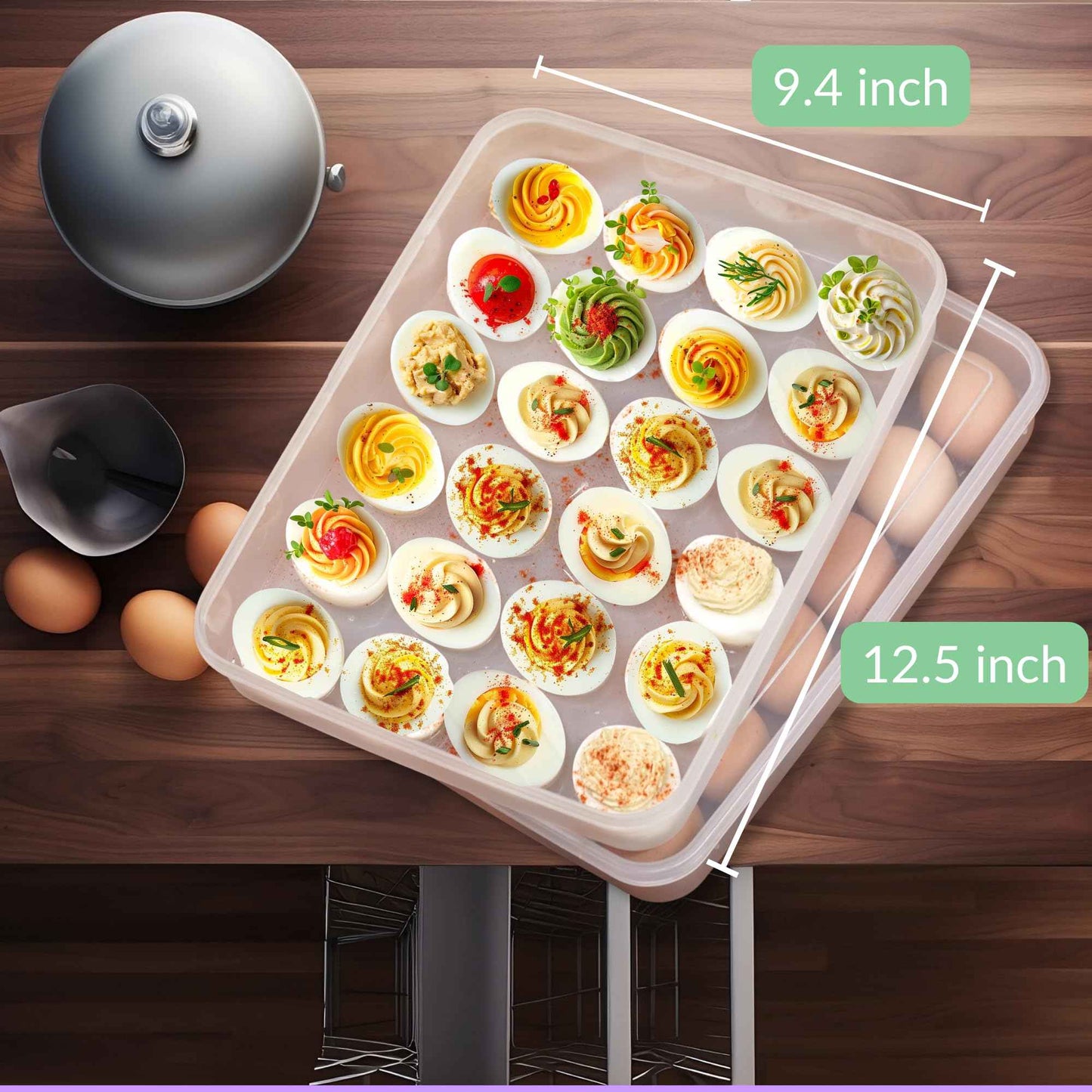 echomerx 2-Set Deviled Egg Containers with Lid - Portable Plastic Devil Egg Holder for 48 Eggs - Stackable Refrigerator Carrier - Clear Tray - Secure Seal - Easy-to-Clean Party-Ready Organizer