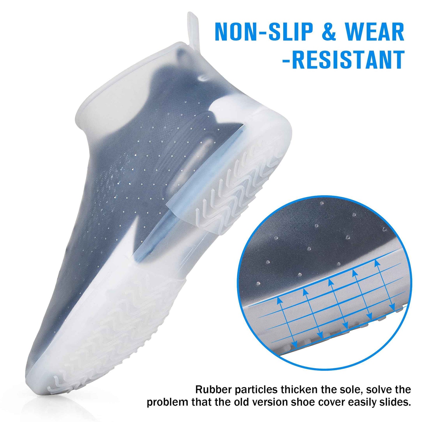 Waterproof Shoe Covers Slip-Resistant Overshoes Newly Upgraded and Latest Model for Men Women, Reusable Rain Boots for Outdoor, Cycling, Hiking, Work (Transparent, L (Women 8-10.5, Men 7-10))