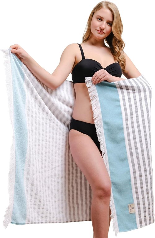 American Soft Linen 100% Cotton Turkish Peshtemal Beach Towels - 4 Pack, 35"x60", Sky Blue