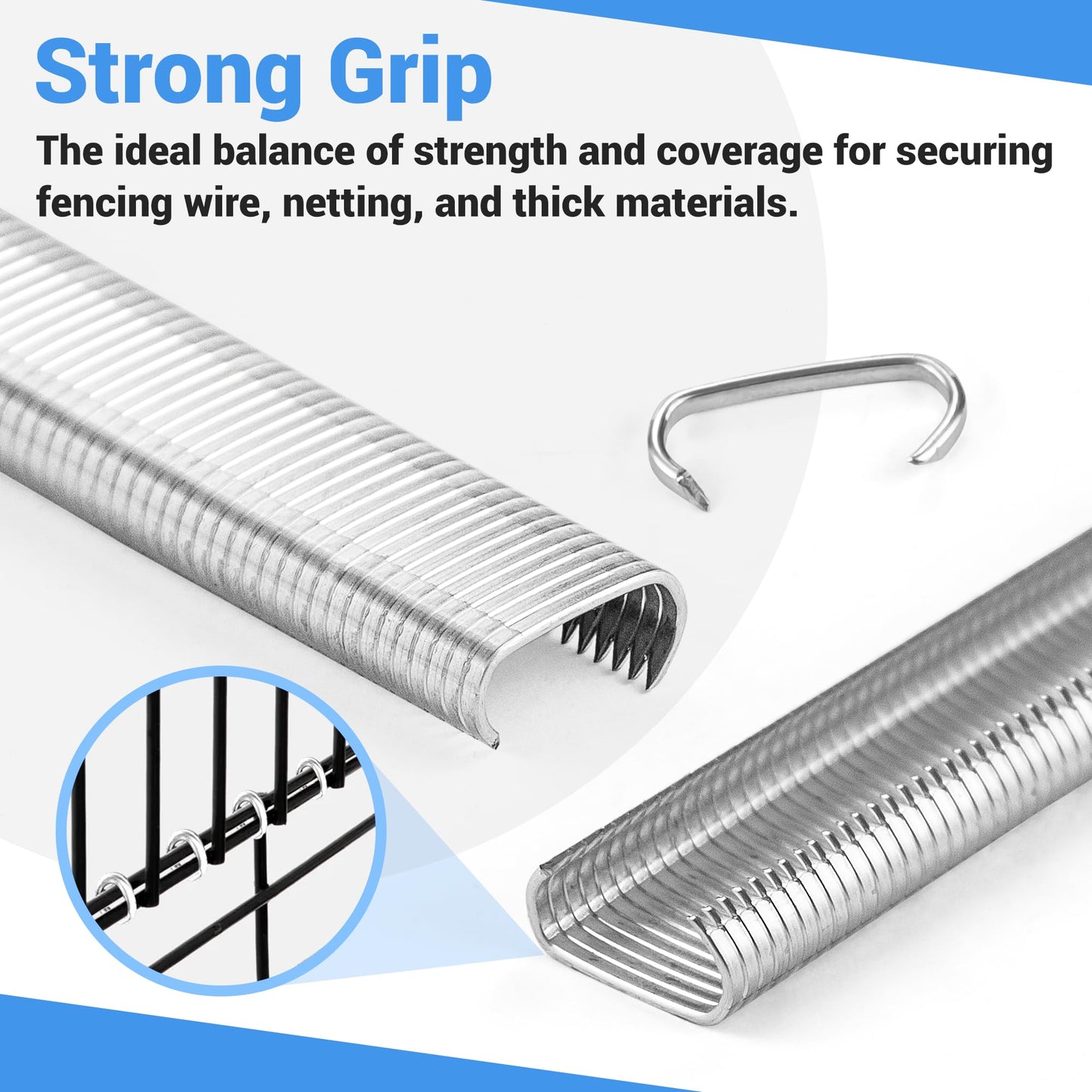 meite Hog Rings, 16 Gauge 11/16" Crown P7 Galvanized Hog Ring Staples for Fabric, Fence/Case, Wreaths/Ornments, Bag Closing, Net Binding (1,000 Counts)