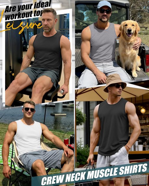 Evervibe 3 Pack Cotton Big and Tall Men's Tank Tops Plus Size Workout Sleeveless Tee Shirts Crew Neck Muscle Shirts L-5XL(Black, White, Light Grey,4X-Large)