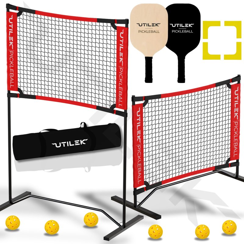 Mini Pickleball Dink Net Small Size Set 4ft, Paddles, Court Markers, 6 Balls, Bag, Rebounder Practice Trainer, Master Pickle Ball, Home Equipment Portable, Adjustable Height, Indoor, Outdoor, Driveway