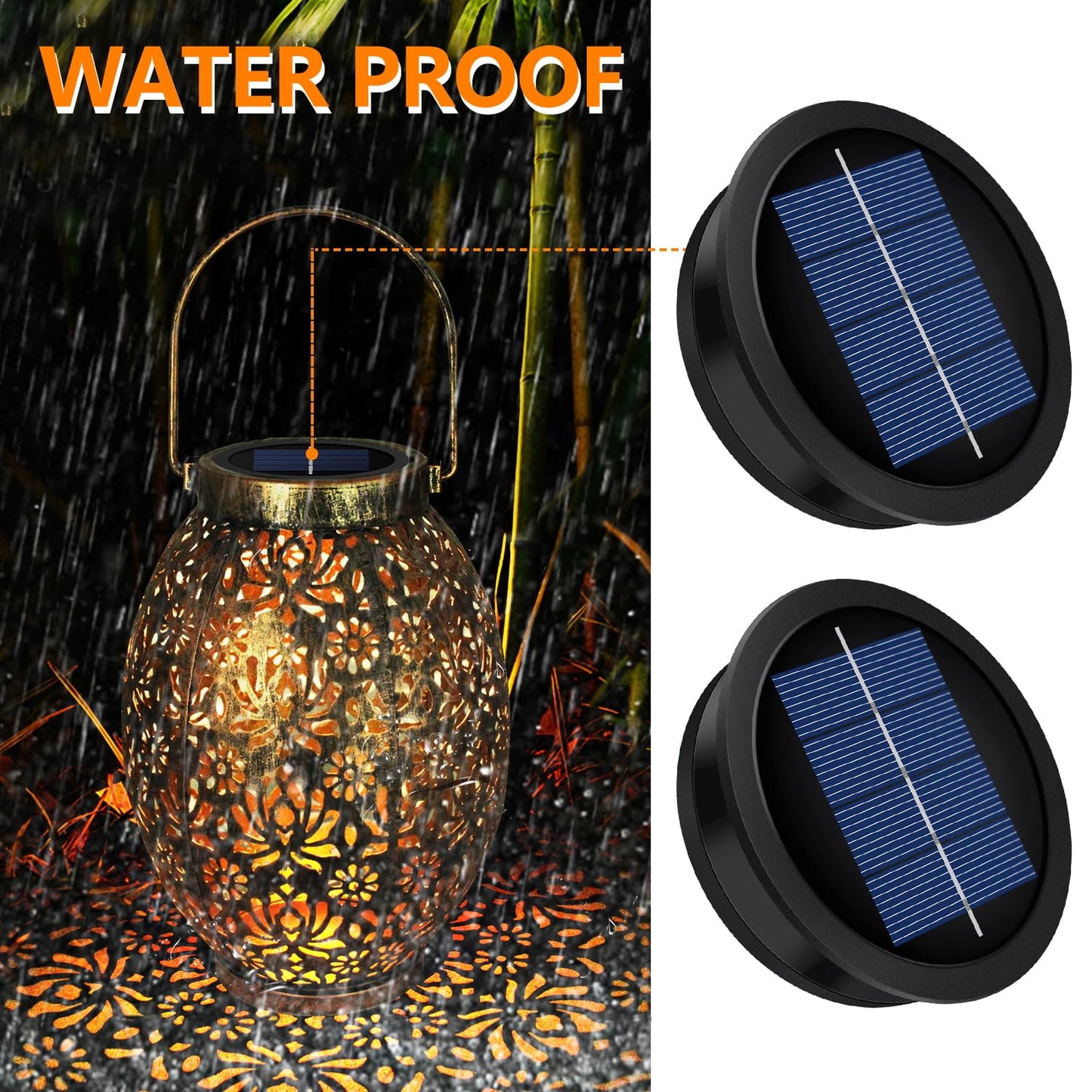2 Pack Replacement Solar Light Parts(Top Size 3.2 inches, Bottom Size 2.9 inches),7 Lumens Warm White LED Waterproof Solar Light Replacement Top Kit for Outdoor DIY Hanging Lanterns