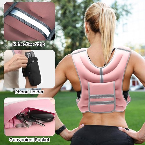 Fragraim Adjustable Weighted Vest for Women Men, 8-12lb/14-18lb/20-24lb/26-30lb Weight Vest with 4 Removable Iron Weights, Phone Holder and Back Pocket, Vest for Walking,Strength Training, Running