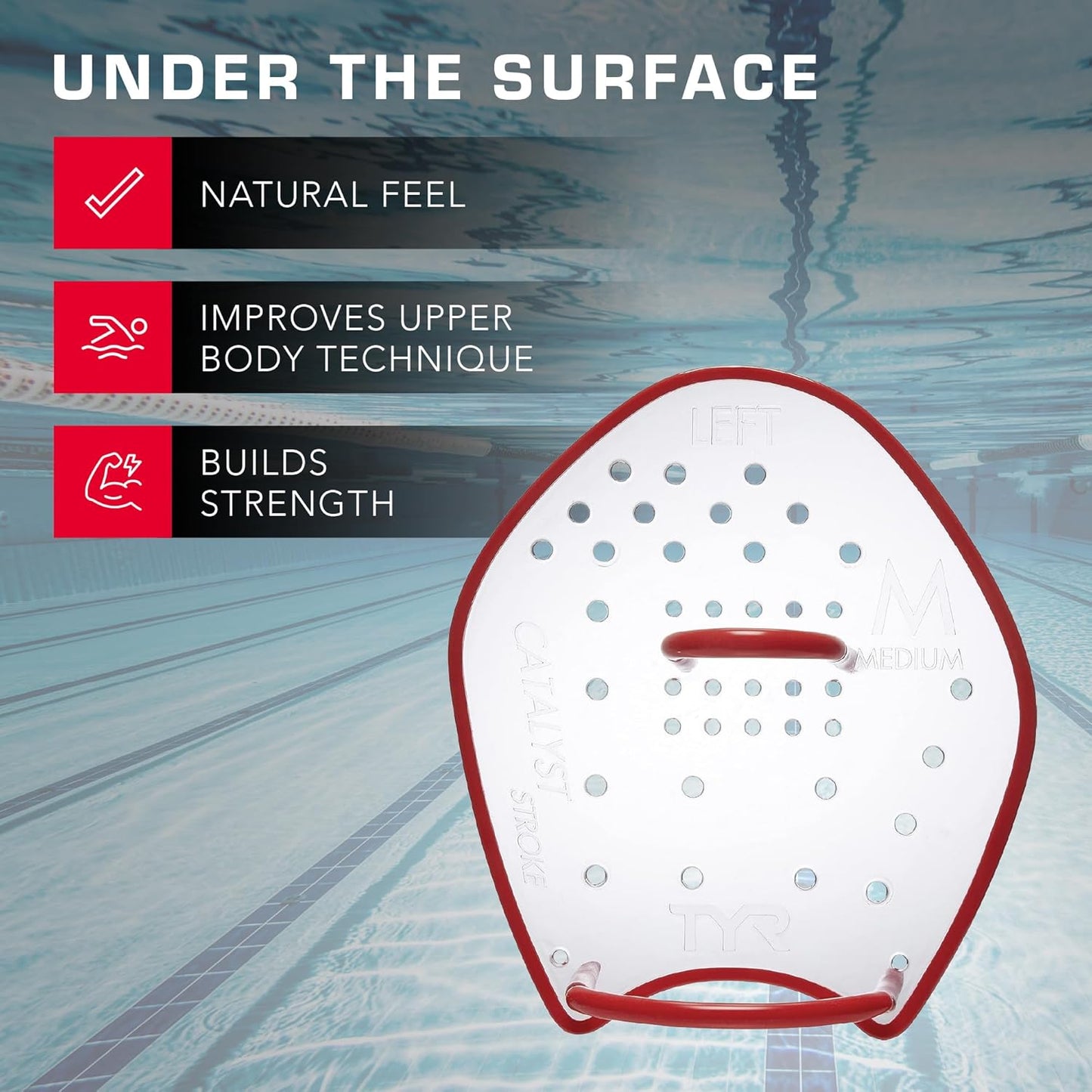 TYR Catalyst Stroke Swim Paddles - Durable Adult Swim Training Fins for Strength & Technique