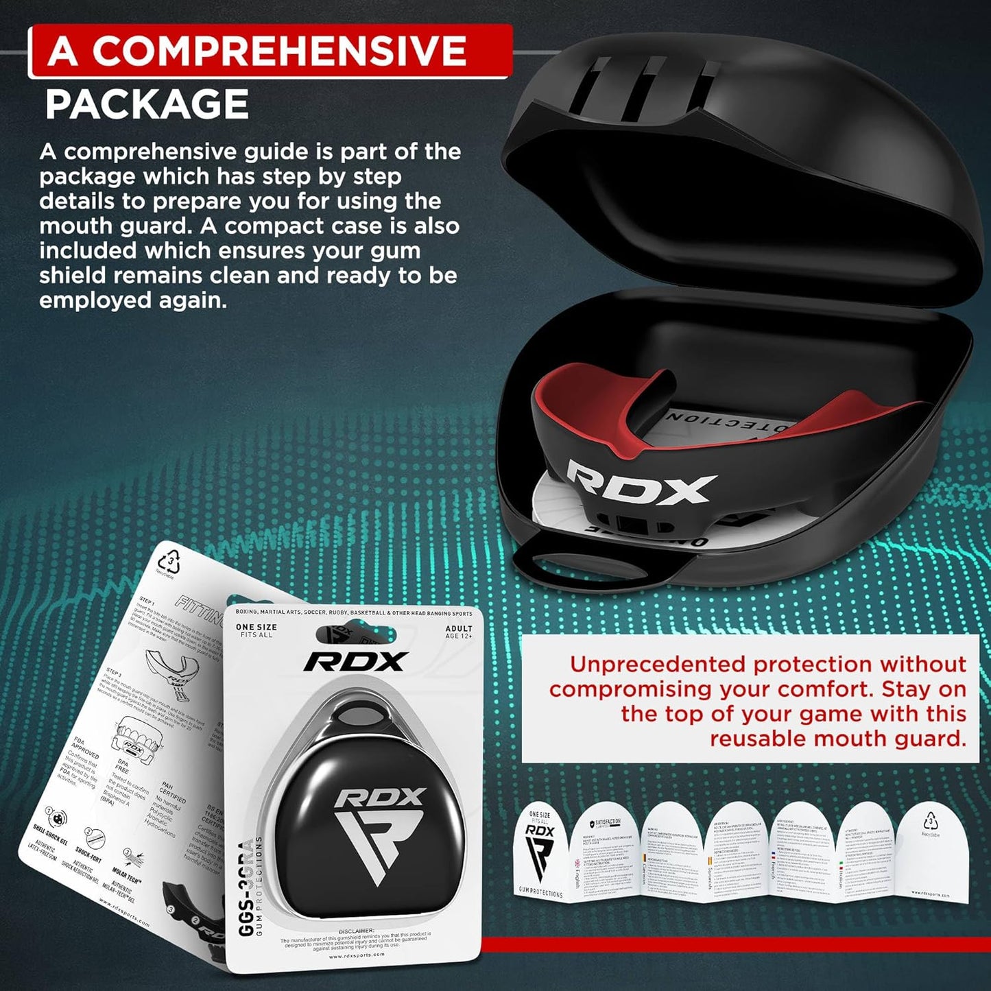 RDX Mouth Guard - Adult Gum Shield for Boxing, MMA, Kickboxing & More | Includes Storage Case, Fits Ages 12+