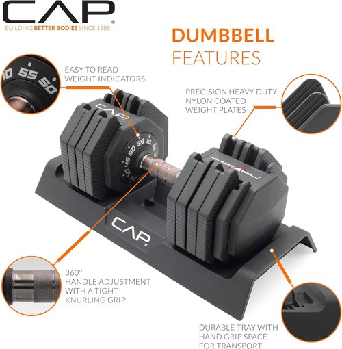 CAP ADJUSTABELL Adjustable Dumbbell Weights - Versatile Singles & Pairs | 12.5 lb, 25 lb & 55 lb Options