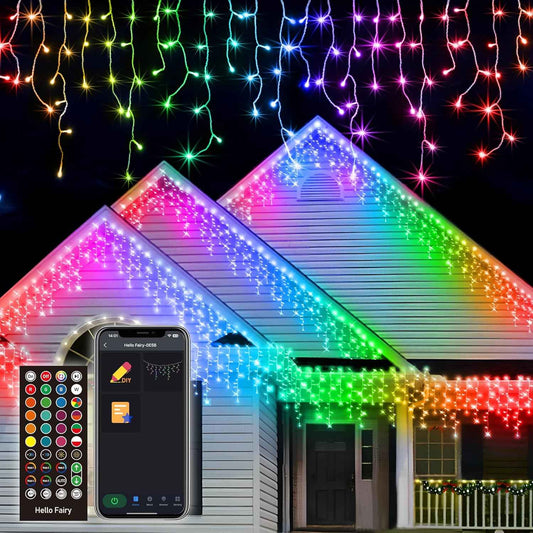 33FT Smart RGB Icicle Lights with 299 LED Drops - App & Remote Control, Music Sync Waterproof Christmas String Lights for Patio & Party Decor