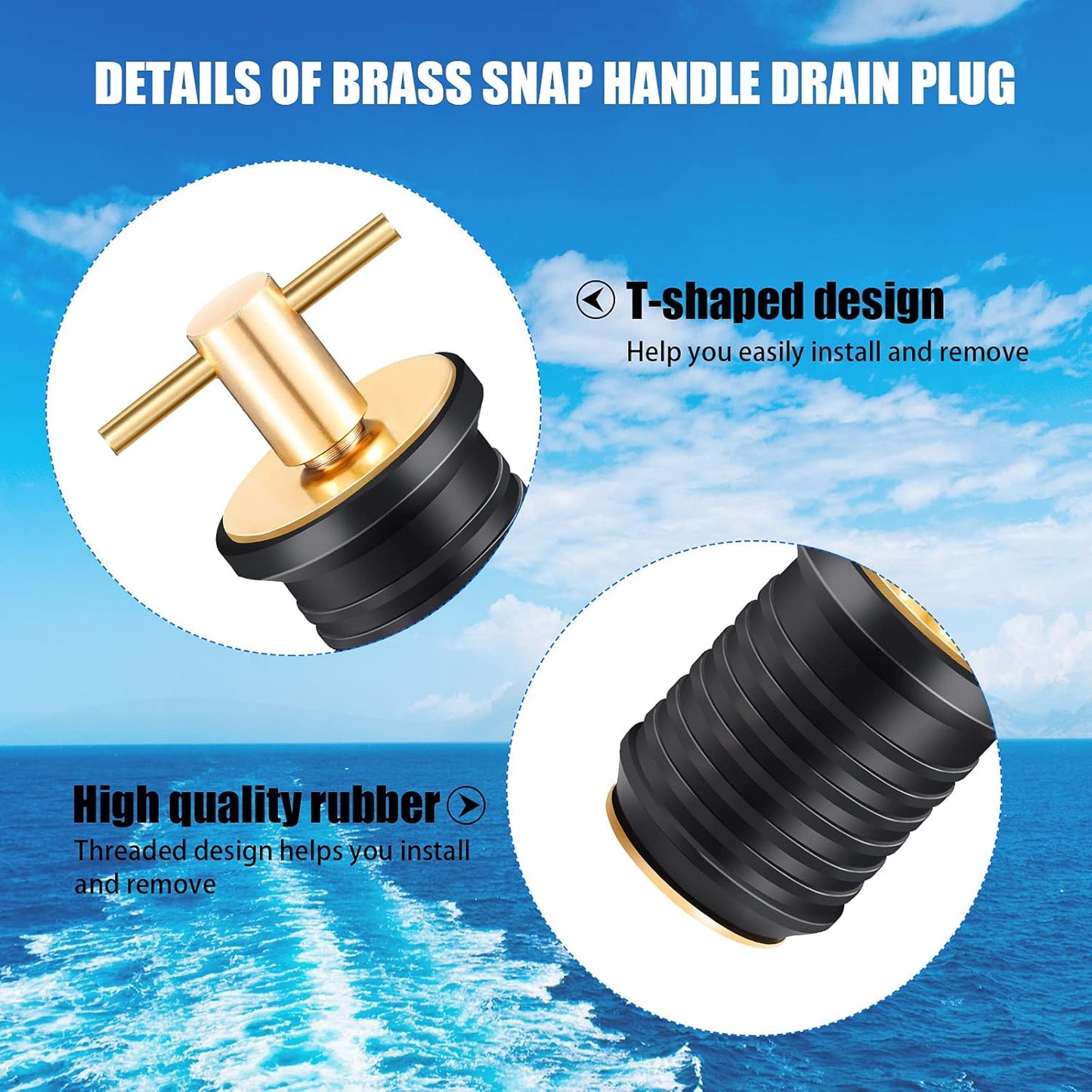 Skiennix T-Handle Boat Drain Plug - Durable Brass Snap Plug for Marine Use | 1 Inch (2 Pcs)