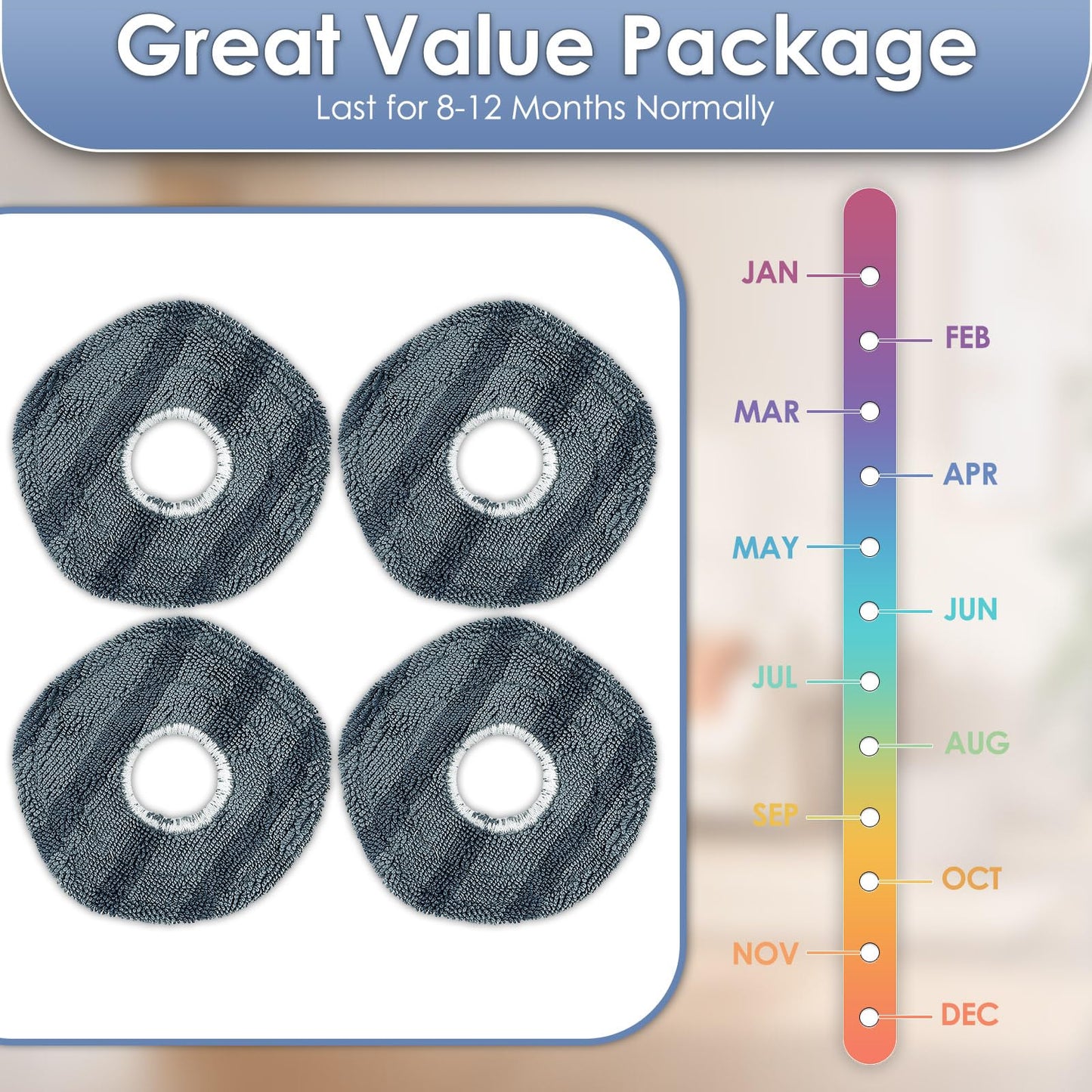 (4 Pieces) Washable Reusable Mopping Pads for Eufy X10 Pro Omni, Strong Stain Removing Wipes Cloth Pads Premium Microfiber