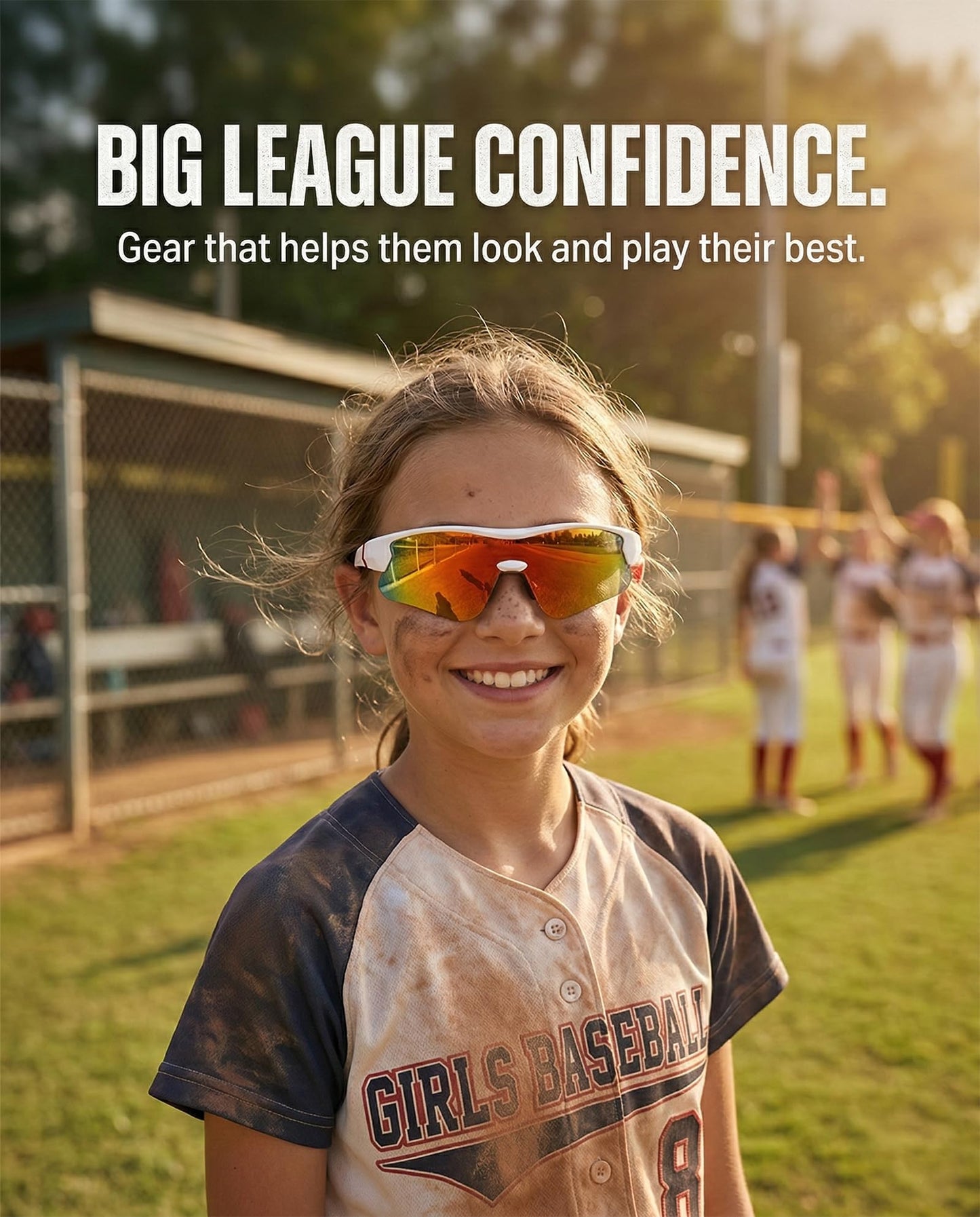 maivnz Kids Baseball Sunglasses, Boys Girls 6-10, White/Red Mirror