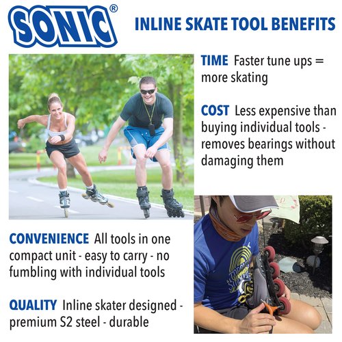SONIC Gripz Inline Skate Tool, 6 Tools, 4 mm Hex, Rotate Wheels, Remove Bearings, 2 Screwdrivers to Adjust Hockey Helmets, Designed in USA