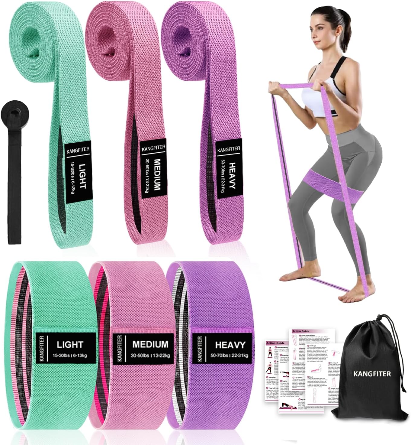Skiennix Resistance Bands - Non-Slip Fabric Booty Bands with Door Anchor for Home Workouts | Versatile for Yoga & Pilates