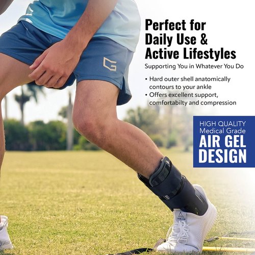 Braceapedia AnklePro Air Gel Stirrup Ankle Brace, Hard Core Side Stabilizer With Removable Cold Therapy Air Cushion & Gel Pad for Ankles, Ankle Brace for Women and Men, Ankle Support, Regular, White