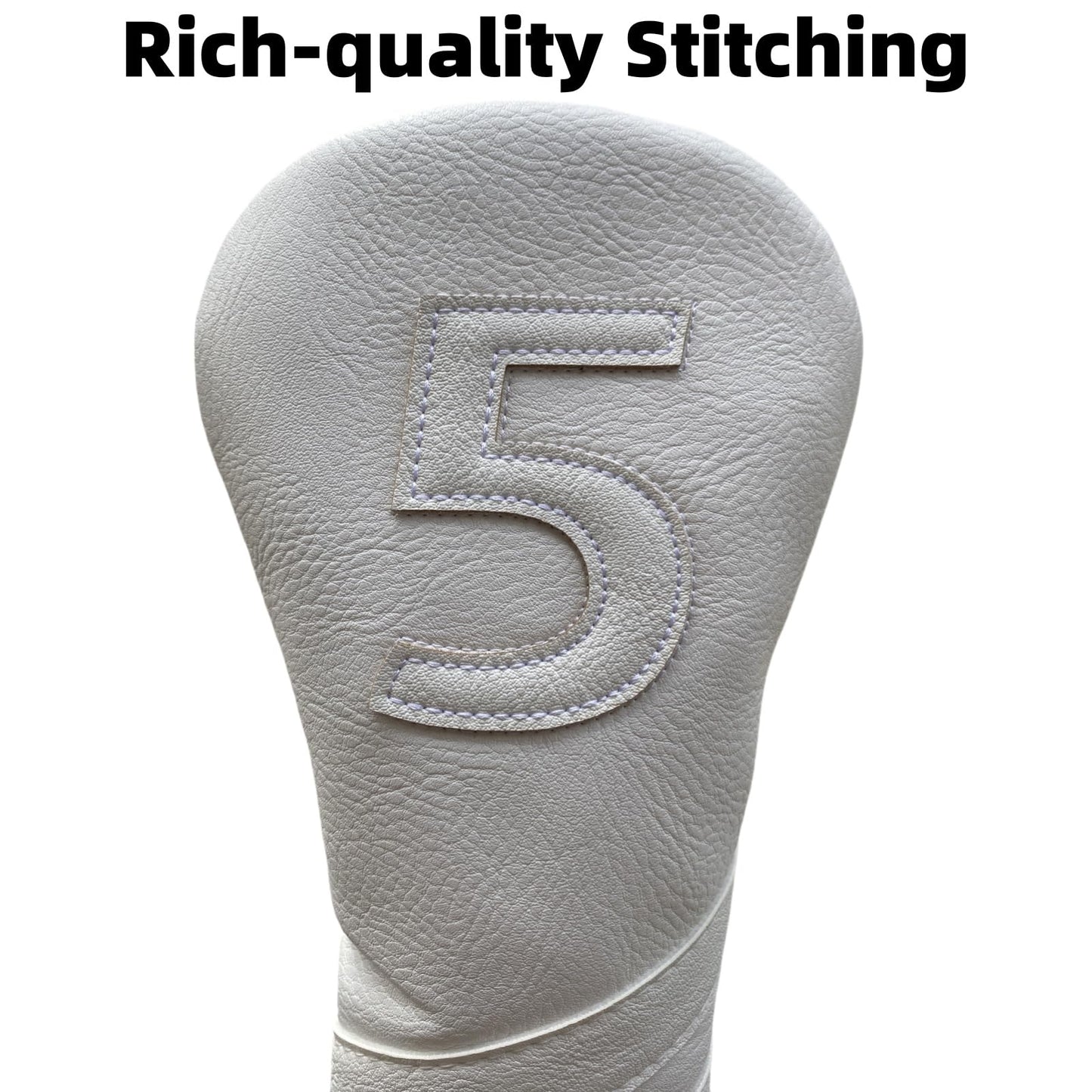 NEwoilkwo 5 Wood Head Cover - Premium Synthetic Leather, Elastic Closure, White, Golf Club Cover