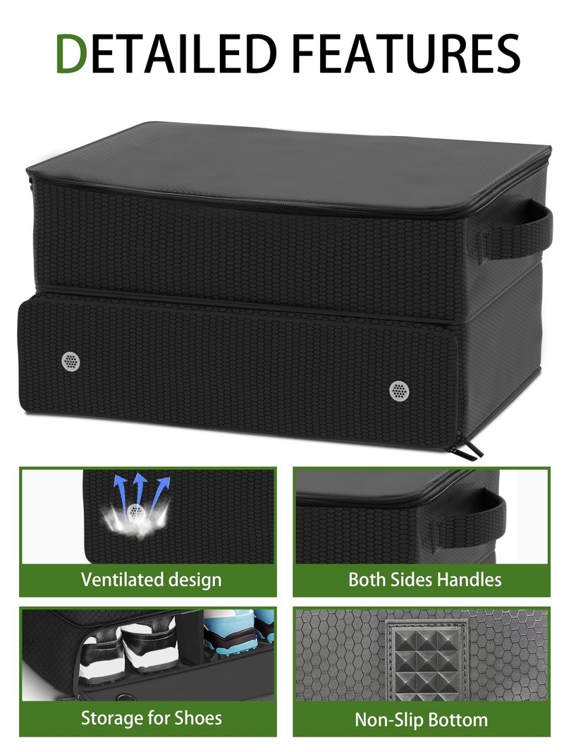 CAMPLAND 2 Layer Trunk Organizer, Waterproof Car Locker for 2 Pair Shoes, Durable Trunk Storage for Balls, Tees, Clothes, Gloves, Accessories, Golf Gifts
