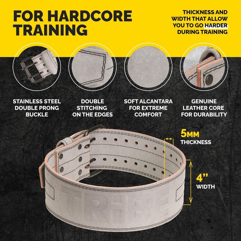 5mm Premium Weight Lifting Belt - 100% Genuine Leather Weightlifting Belt - Comfortable Squat Belt, Deadlift Belt or Powerlifting Belt - Workout Belt for Strength Training - Gym Belt for Men and Women (Gray Alcantara, Medium (Belly 29" - 36") New Size)