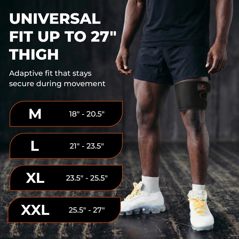 Thigh Compression Sleeve, Hamstring Compression Sleeve for Injury Support and Recovery - Adjustable Neoprene Thigh Brace with Hook and Loop Straps for Running, Cycling, Basketball - Men and Women