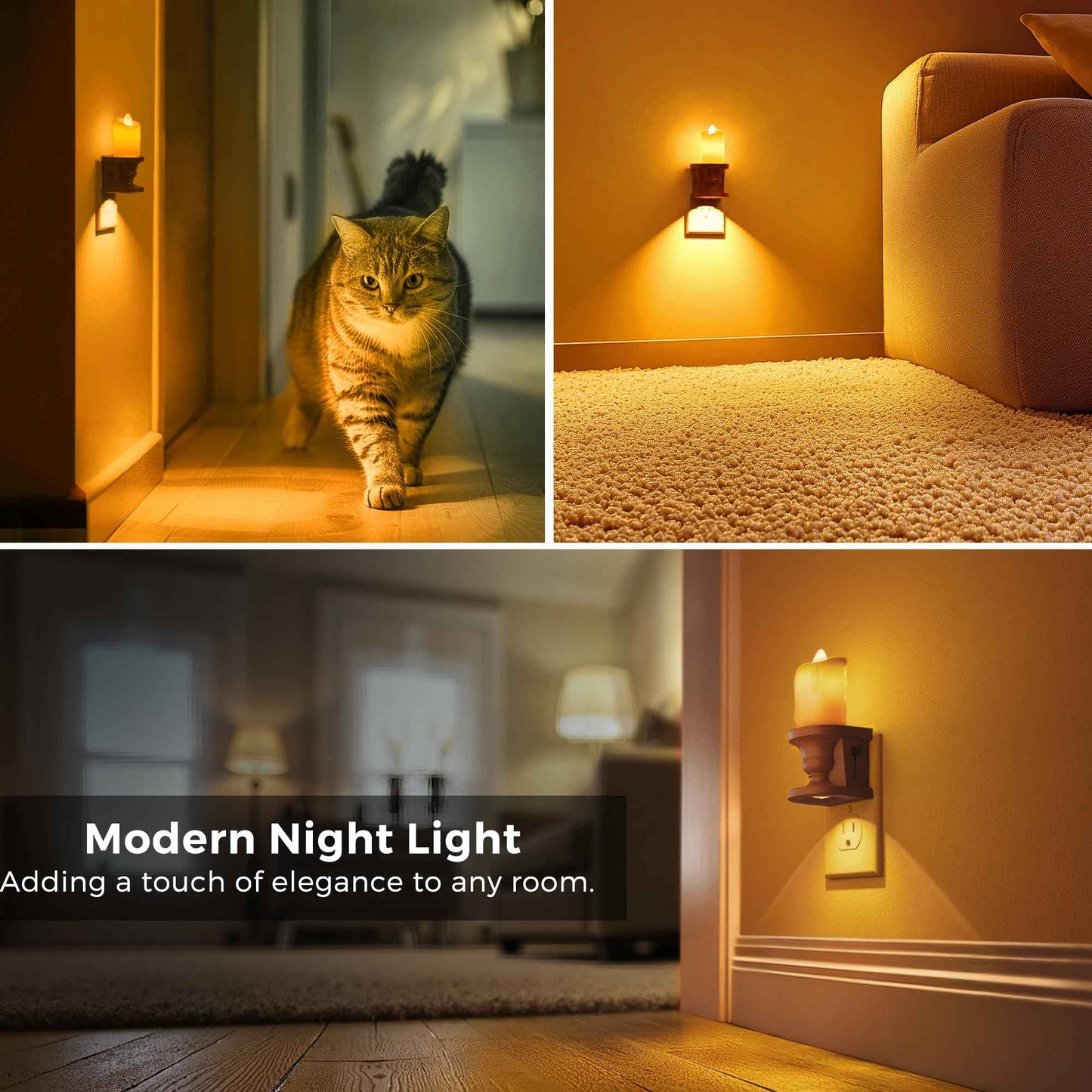 L LOHAS LED Night Light,[2-Pack] Flameless Candle Night Light with 3 Lighting Model, Dusk to Dawn Sensor,0-100LM Brightness Dimmable,Amber Light,Vintage Nightlight for Adults Hallway Bedroom