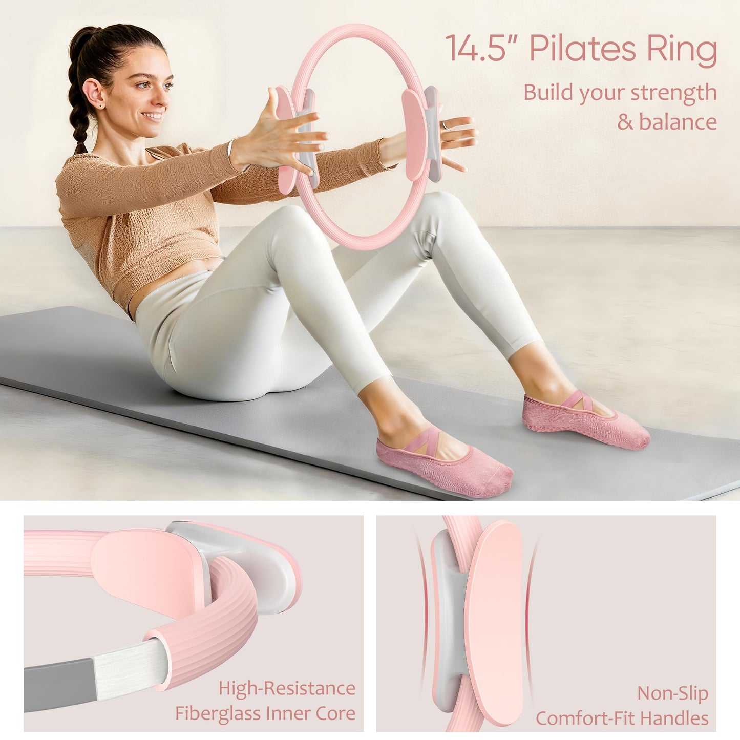 NANATI Pilates Kit 18PCS, Pilates Essentials Kit for Women Home Workouts, Pilates Equipment with 14.5" Pilates Ring and Ball,7 Resistance Bands,Ankle Weights,Sliders & Grip Socks for Beginners