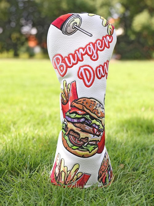 Golf Club Head Covers, Fairway Wood Head Covers, Classic Burger Fries Design, Premium PU Leather and Advanced Embroidery with Velour Lined Funny Golf Head Covers for Most Brands