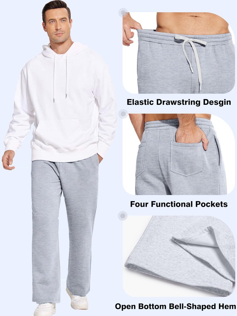 PINSPARK Flare Sweatpants for Men Fleece Lined Pants Elastic Drawstring Cargo Pants Loose Fit Casual Pants with Pockets L Blue Purple