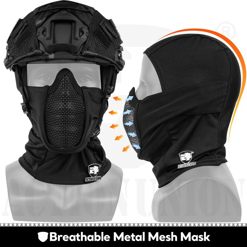 ACTIONUNION Airsoft Helmet and Mask Pro Set Tactical Paintball Helmet and Balaclava Mesh Mask MH Type with Counterweight (Tan, Medium)
