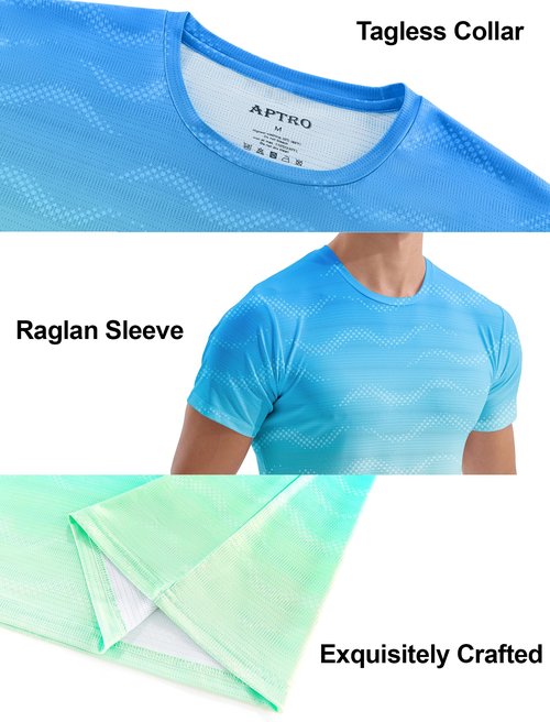 APTRO Mens Dry Fit Workout Shirts Quick Dry Gym T Shirts for Men Athletic Running Training Top Tee Moisture Wicking Lightweight Activewear - Light Blue-Green - L