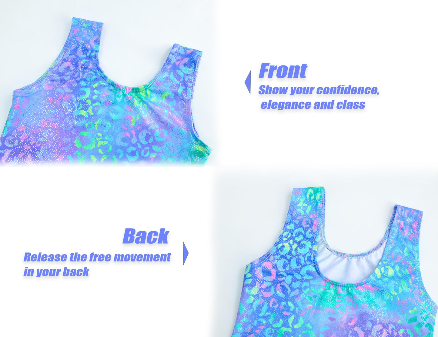 Jinhiteam Gymnastics Leotards for Girls 7-8 Years Old Shiny Blue Leopard Workout Bodysuits with Shorts Kids Athletic Outfits