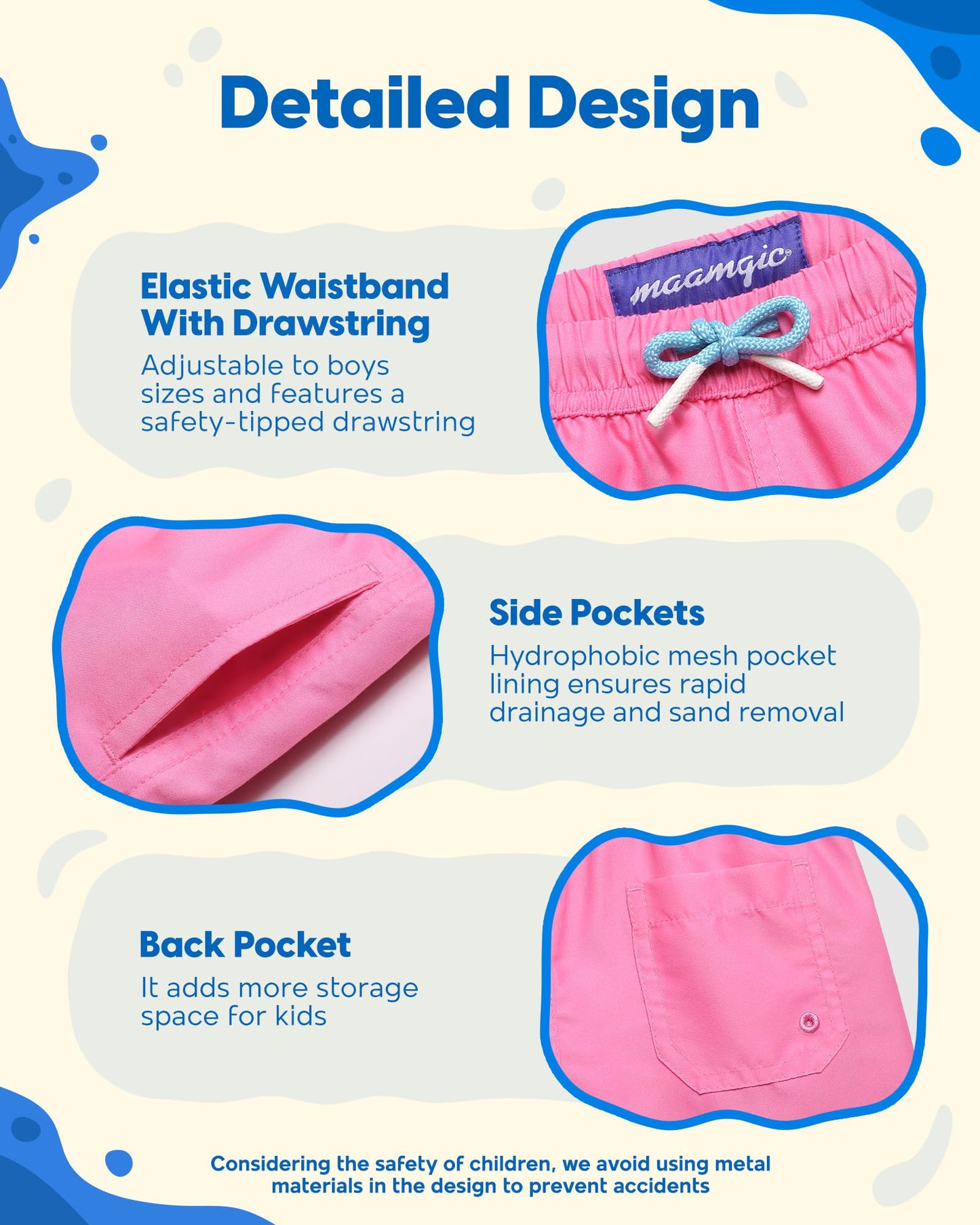 maamgic Boys Swim Trunks Toddler Swim Shorts Little Boys Bathing Suit Swimsuit Toddler Boy Swimwear Peach Pink 14-16 Years