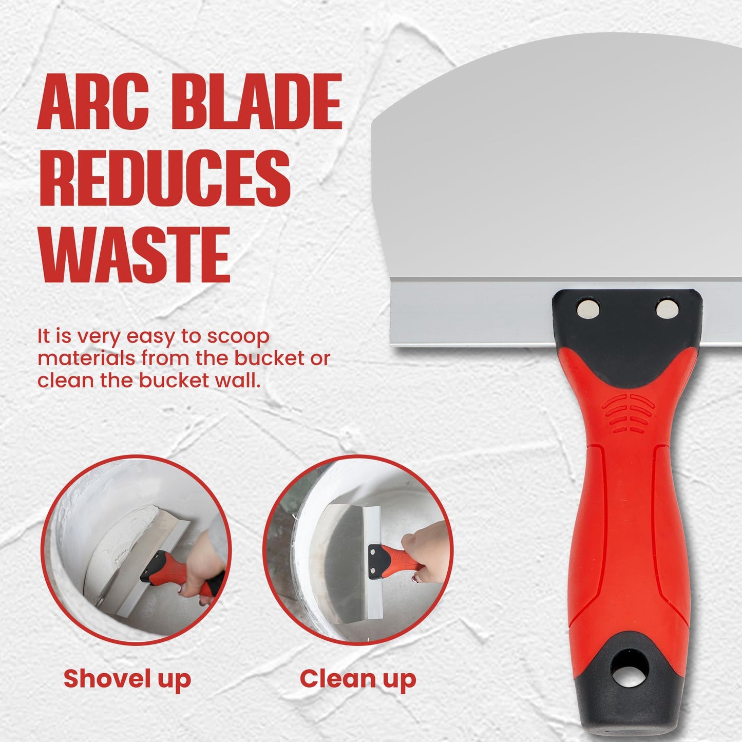 Fishark 6.5" Curved Bucket Scoop for Drywall & Plaster - Professional Rustproof Stainless Steel Scooping Tool with Contoured Blade & Soft-Grip Handle, Multipurpose Scraper for Paint, Mortar, Spackling