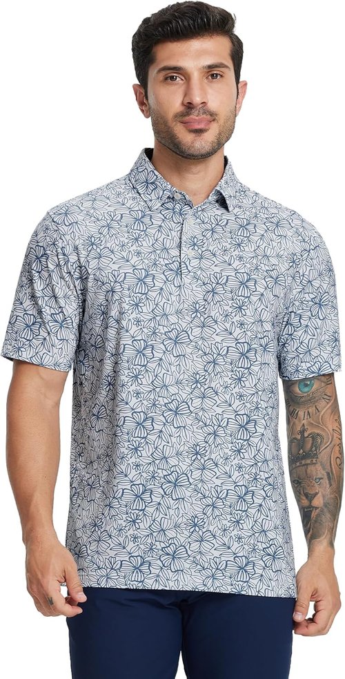 M MAELREG Golf Shirts for Men - Performance Moisture-Wicking Dry Fit Polo | Heather Stripe Short Sleeve