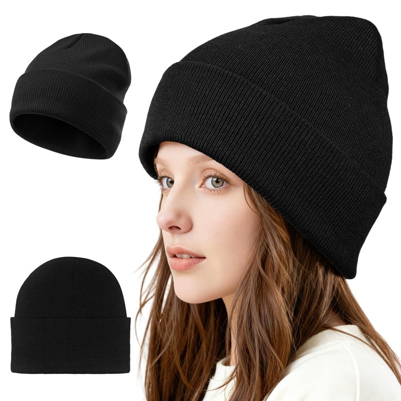 Huiguli 15 Pack Winter Beanie Hats Bulk, Knit Skull Caps & Toboggan for Men & Women - Warm Cozy Thermal Cuffed Beanies for Cold Weather (Black)