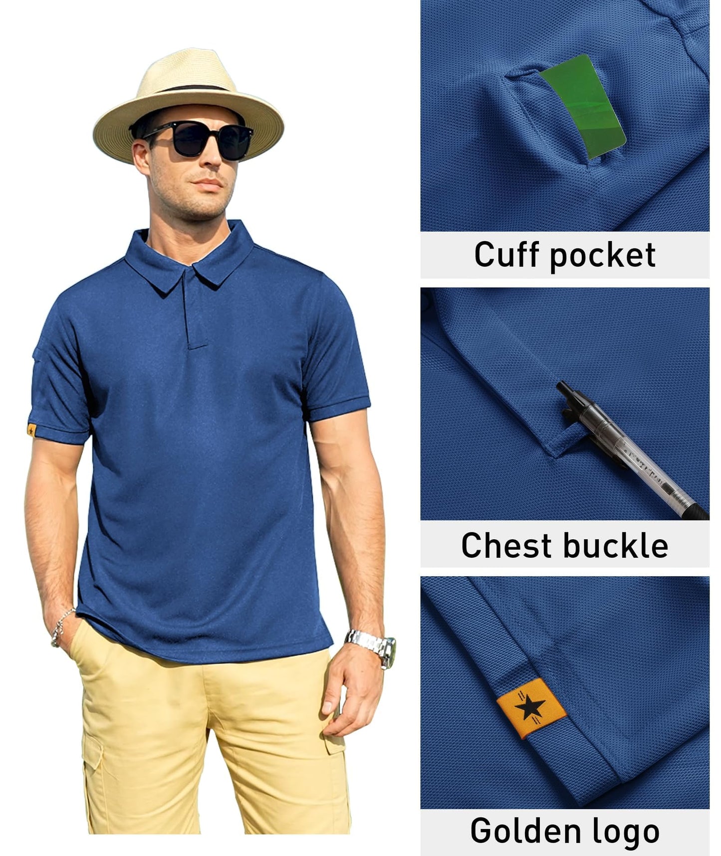 ZITY Mens Polo Shirt Short Sleeve Sports Tactical T-Shirt Athletic Golf Polos Daily Casual Stylish Collared Shirts for Men Blue XX-Large