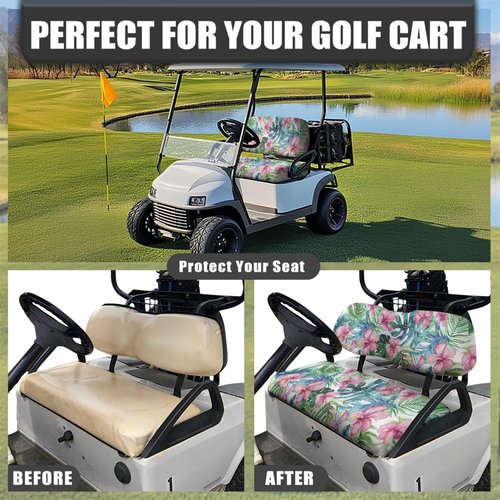 Yuyamidu Tropical Flowers Golf Cart Seat Covers Set of 2 Breathable Golf Blanket Protector Anti-Slip Front Seat Cushion Back Seat Universal Golf Accessories Suitable for EZGO Club Car