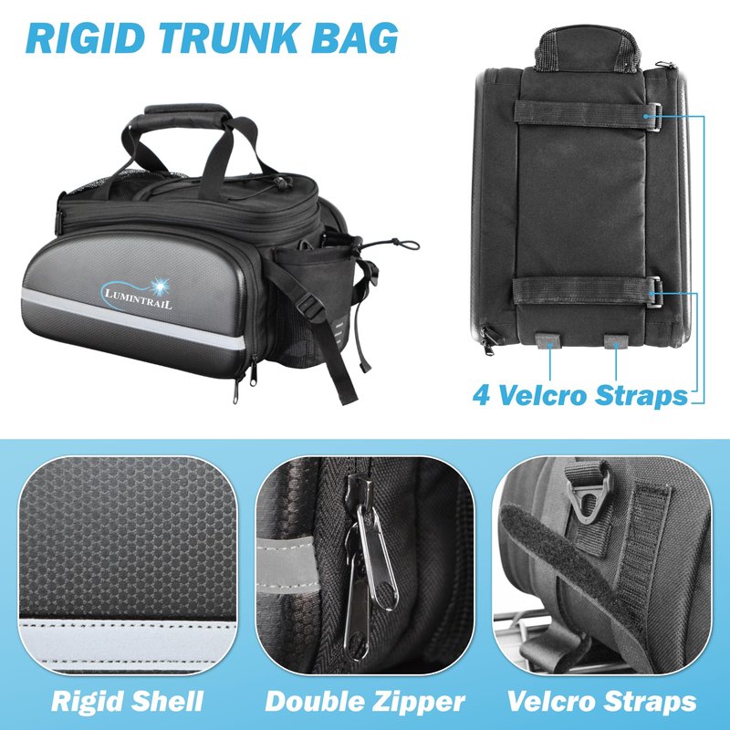Lumintrail Bike Rear Rack Trunk Bag 34L - Expandable Pannier Bags for Bicycles - Waterproof Rain Cover Included