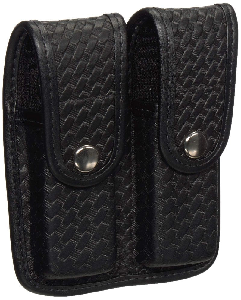 Bianchi 7902 BSK Black Double Mag Pouch with Chrome Snap Closure (Size 4)