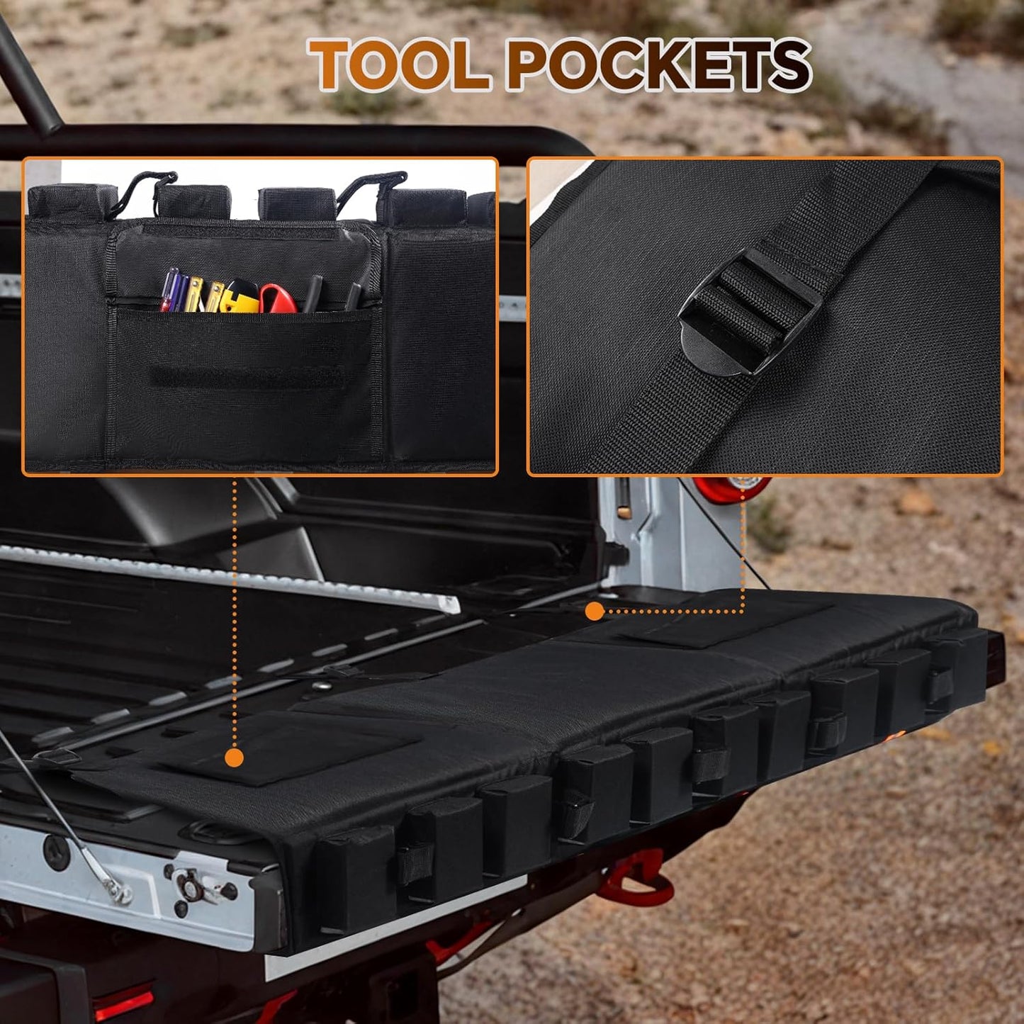 Tailgate Bike Pad, Upgraded Fixtures 600D Wear-Resistant Waterproof Fabric, Tailgate Pad for Mountain Bike, Universal Pickup Truck Tailgate Pad with 2 Reflective Strip and Tool Pocket, Lengths 51"