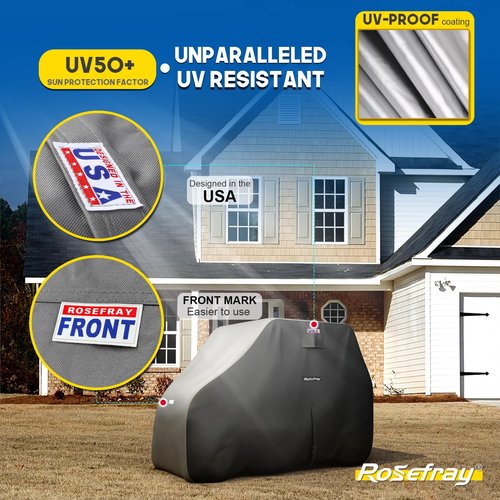 Rosefray Waterproof Golf Cart Cover Universal Fits for Most 4+2 Passenger EZGO, Club Car, Yamaha Golf Cart Black/Gray-XL