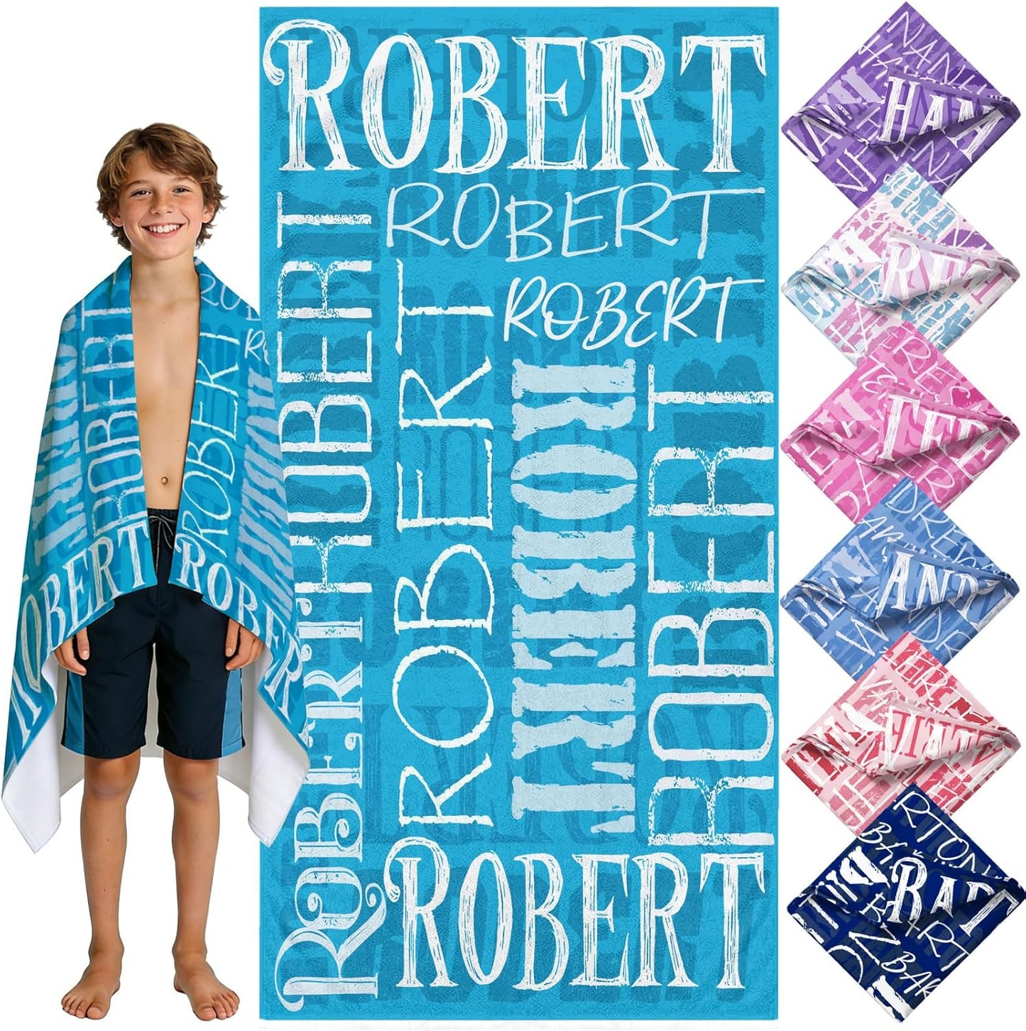 Yoke Style Personalized Beach Towels - Custom Quick Dry Microfiber for Kids | Sand-Free Design