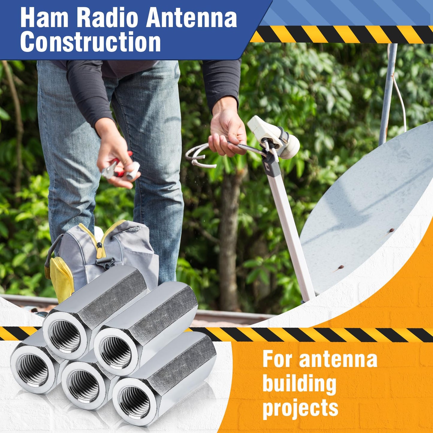 Hicarer 5 Pcs 014973322175 Coupling Nuts 3/8-24 x 1-1/8" Hex Coupling Nut with Zinc Plate Threaded Rod Connector