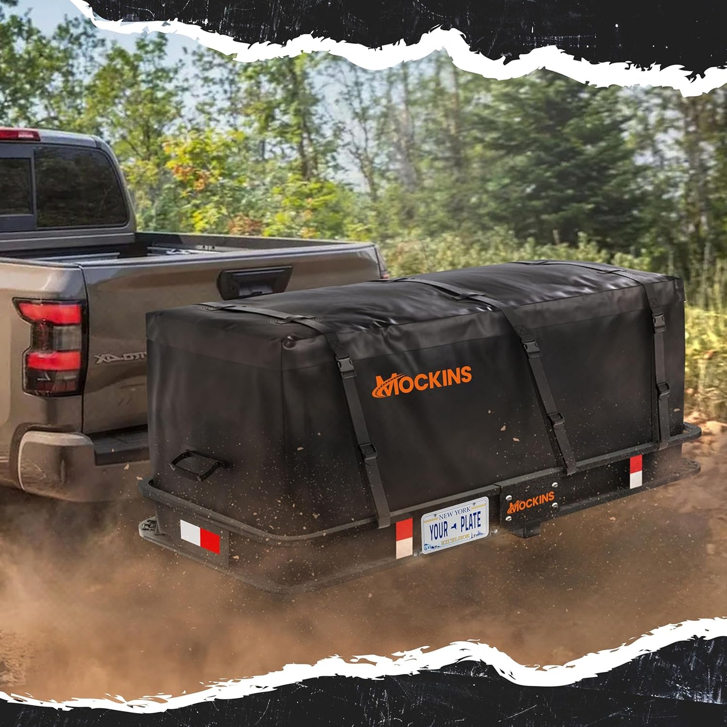 Mockins Folding Luggage Rack - 500 lb Capacity Steel Cargo Carrier for SUV/Truck | 60"x20"x6" with Waterproof Cargo Bag