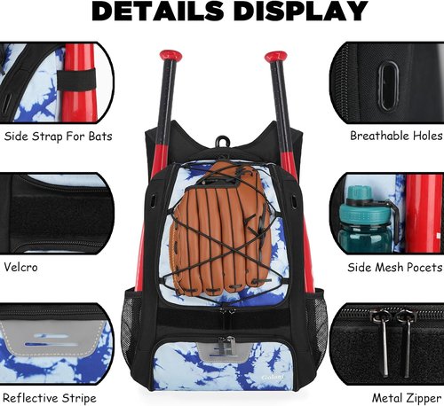 Goloni Baseball Backpack - Adult Softball Bat Bag with Shoe Compartment & Large Main Storage
