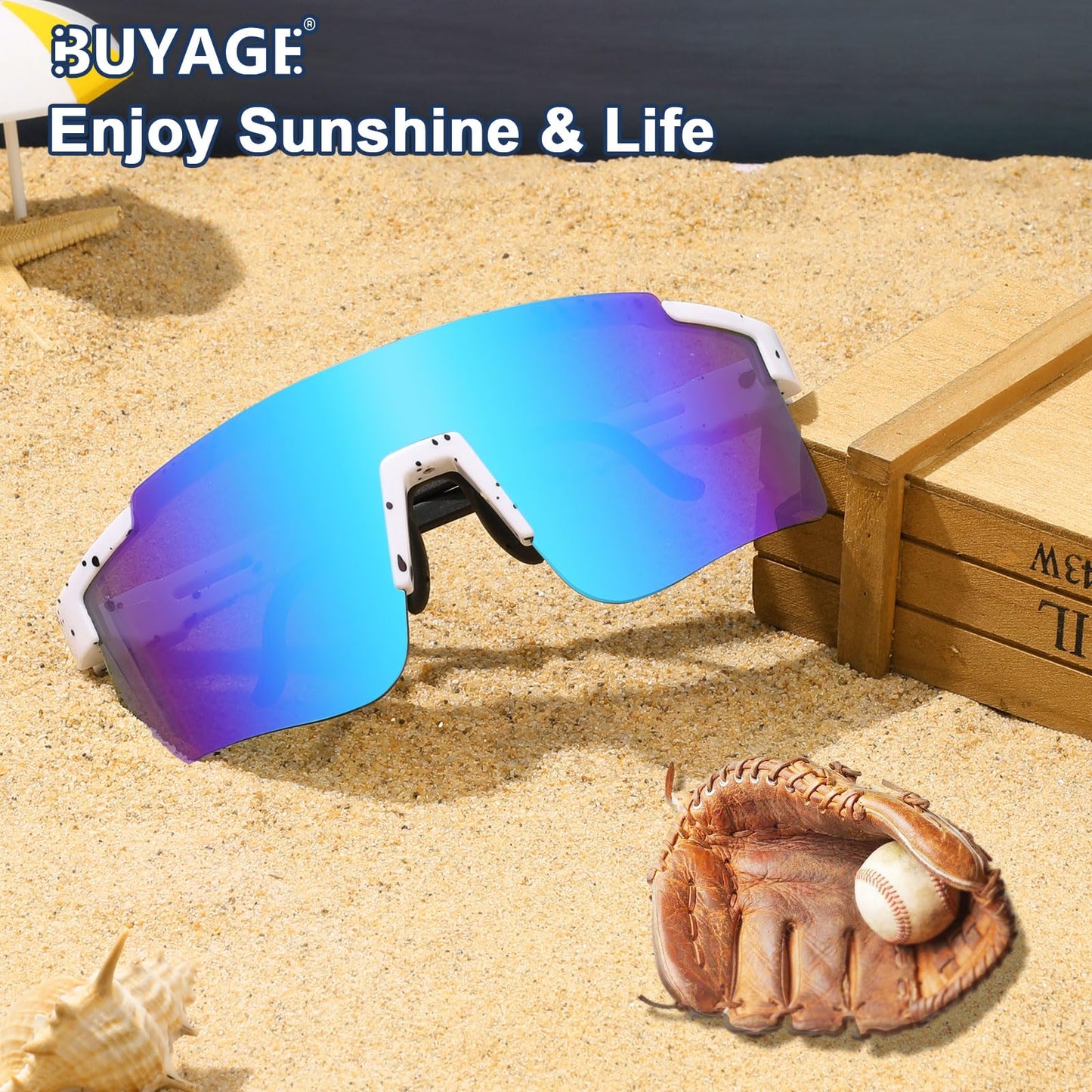 BUYAGE Cycling Glasses for Men Women, Youth Baseball Sunglasses Teens Softball Running Sports 80s Shades