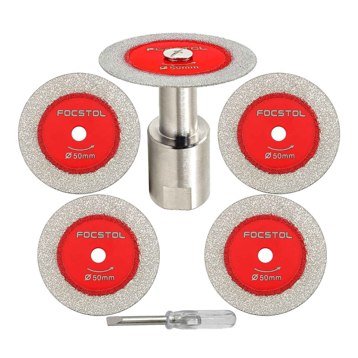Mini Diamond Glass Cutting Disc - FOCSTOL 5pcs 2 Inch(50mm) Glass Saw Blade and 1pc 5/8''-11 Flange for Glass Jade Marble Granite Artificial Stone Porcelain Tile Ceramic