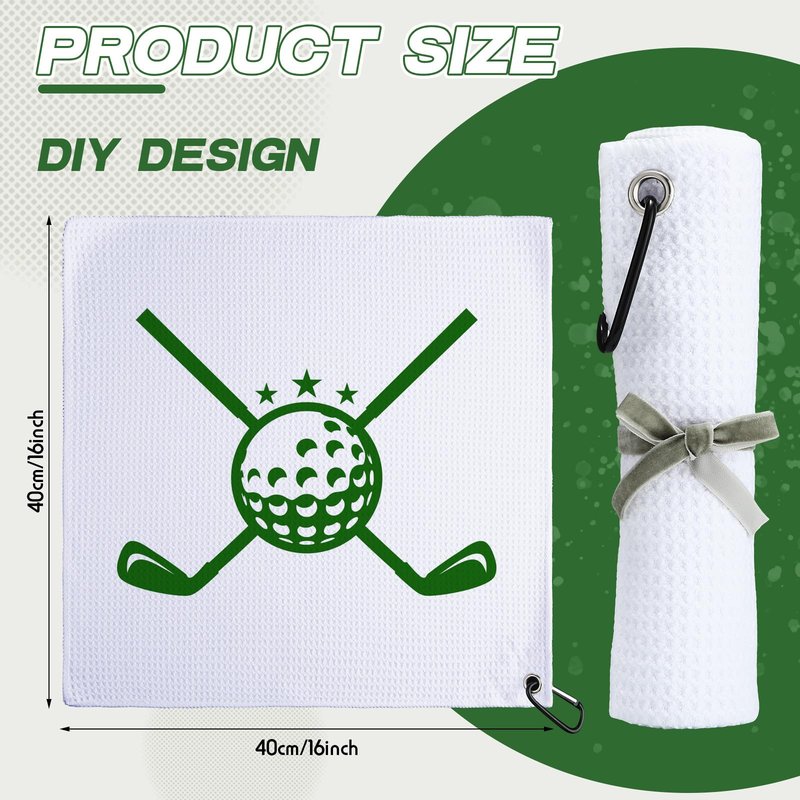 Batiyeer 12 Pcs Golf Towel Bulk for Golf Bags 16'' x 16'' Microfiber Fabric Towel with Clip Waffle Pattern, Fitness, Camping, Hiking, Yoga (White,16 x 16 Inches)