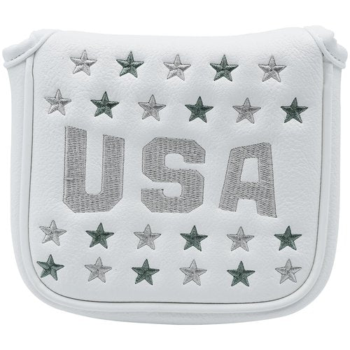 Gbourly Golf Club White USA Square Mallet Putter Cover Patriotic Magnetic Heel Shafted PU Leather Headcover