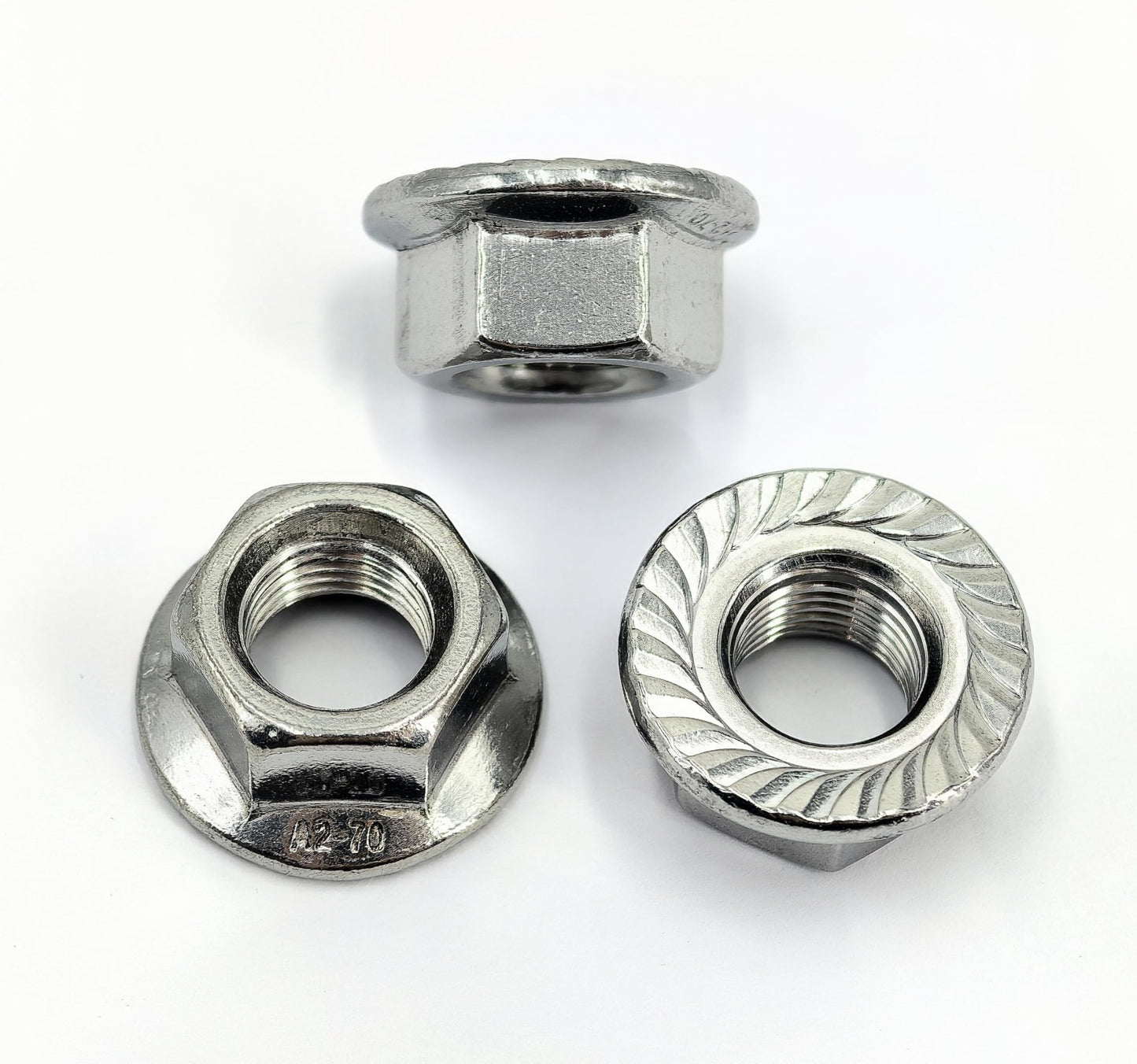 M12x1.25 Serrated Flange Hex Lock Nuts 8 Pcs 304 Stainless Steel 18-8, Full Thread, Hex Drive, Bright Finish